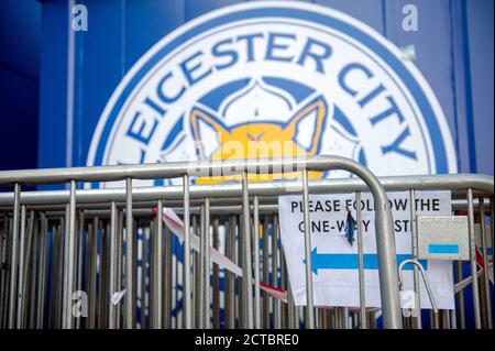 Pläne für Fans, zu Sportveranstaltungen, einschließlich Leicester City Football Club, im Oktober wieder abgestellt. LCFC King Power Stadion bleibt für Fans und Zuschauer geschlossen. Stockfoto