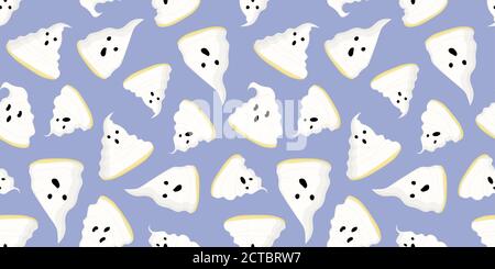 Halloween Muster mit Kuchen auf blauem Hintergrund. Geister. Halloween Geschenkpapier oder Textilien Stock Vektor