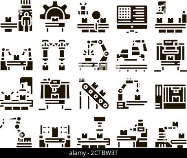 Herstellungsprozess Glyph Set Vektorgrafiken Stock Vektor