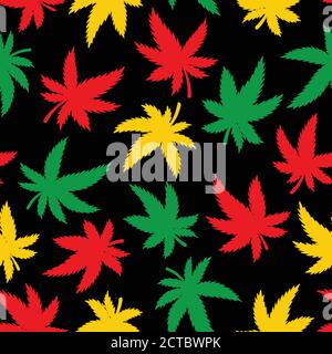Marihuana nahtloses Muster. Handgezeichnete Rasta Cannabis Blatt Tapete. Vektorgrafik. Für Web, Verpackung, Verpackung, Mode, Dekor, Oberfläche, Grap Stock Vektor