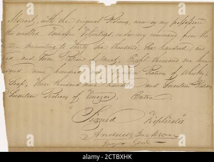 Generalmajor Andrew Jackson, Text, Dokumente, 1767 - 1845 Stockfoto