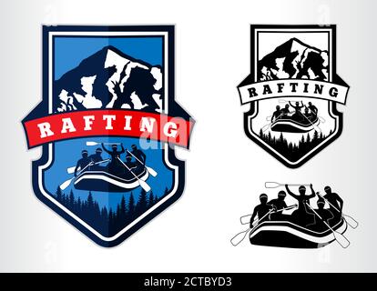 vektor-Rafting Embleme Etiketten Illustration Stock Vektor