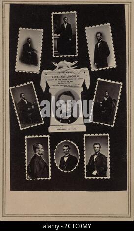 In Erinnerung an Abraham Lincoln, Präsident der Vereinigten Staaten von Amerika. Geboren Am 12. Februar 1809. Gestorben Am 15. April 1865. "Mit Bosheit gegen keine, mit Nächstenliebe für alle." Zweite Antrittsrede, Standbild, Fotografien, 1865 Stockfoto