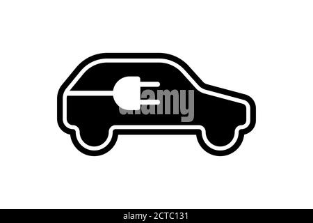 Symbol für Elektroautos. Elektrokabelstecker Ladestation schwarzes Symbol. Umweltfreundliche Elektro-Auto Fahrzeug Logo Konzept. Vektor eps Elektrizität Illustration Stock Vektor