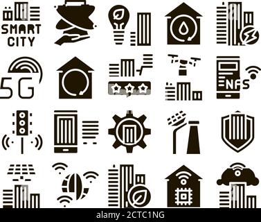 Smart City Technology Glyph Set Vector Stock Vektor