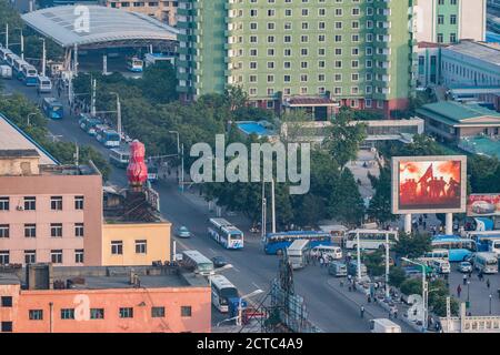 Blick über Pjöngjang vom Koryo Hotel, Pjöngjang, Nordkorea Stockfoto