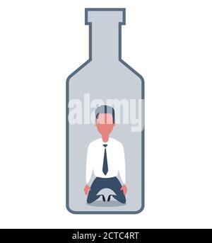 Kranker betrunkener Mann in der Flasche Wein. Konzept flache Vektor Illustration der Alkoholabhängigkeit. Stock Vektor