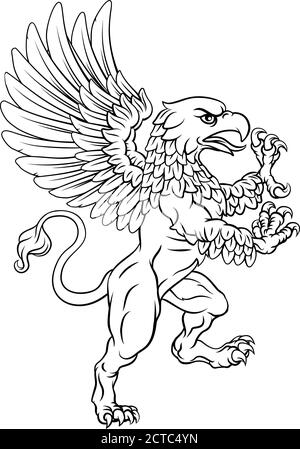 Griffin Grassierende Gryphon Wappen Wappen Maskottchen Stock Vektor