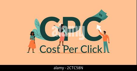 CPC-Kosten pro Klick. Zahlung für Online-Marketing-Werbung Finanzmedien-Engine. Stock Vektor