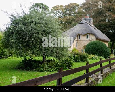 Traditionelles Reetdachhaus in Merthyr Mawr, Bridgend Wales, Großbritannien Stockfoto