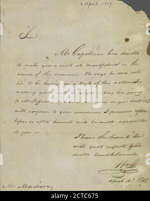 Brief von William Lee, Text, Korrespondenz, 1817, Lee, William, 1772-1840 Stockfoto