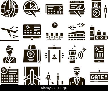 Fluggesellschaft Und Flughafen Glyph Set Vector Stock Vektor