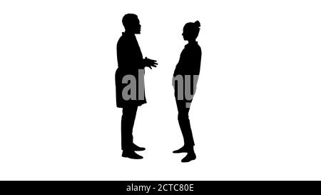 Silhouette männlich afrikanischen Arzt im Gespräch mit weiblichen Patienten. Stockfoto