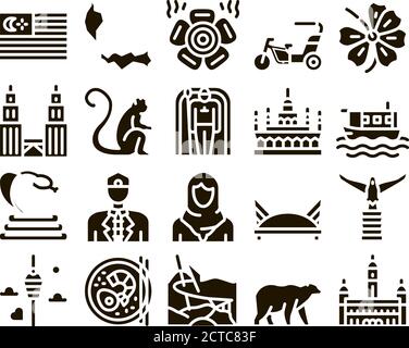 Malaysia National Glyph Set Vector Stock Vektor