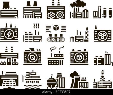 Factory Industrial Glyph Set Vector Stock Vektor