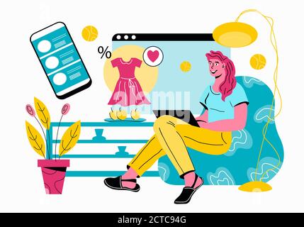 Einzelhandel und Online-Shopping Konzept Cartoon Vektor Illustration. Stock Vektor