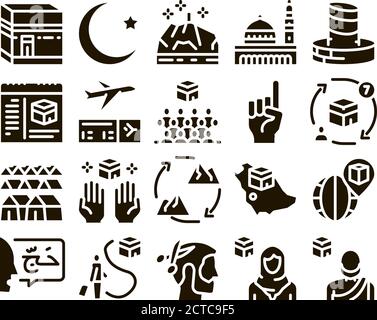 Hadsch Islamische Religion Glyphe Set Vektor Stock Vektor