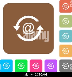 Laden Sie E-Mails flache Symbole auf abgerundeten quadratischen lebendigen Farben Hintergründe. Stock Vektor