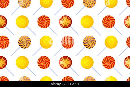 Buntes Strudel Lollipop Nahtloses Muster Poster, flacher Stil. Vektor-Illustration für alles gute zum Geburtstag, Neujahr, Weihnachtskarte, Einladung. Fa Stock Vektor