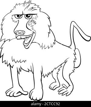 Schwarz und Weiß Cartoon Illustration von Lustige Baboon Monkey Wild Tier Zeichen Malbuch Seite Stock Vektor