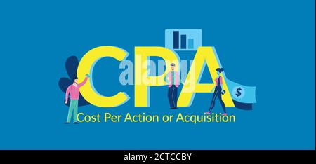 CPA Kosten pro Aktion oder Erwerb Zahlung für kostengünstige Online-Werbung Team strate. Stock Vektor