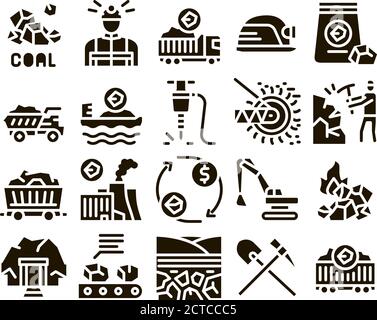 Kohlebergbau Ausrüstung Glyphe Set Vektor Stock Vektor