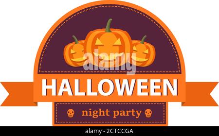 Aufkleber für Halloween mit den lächelnden Kürbissen. Nachtparty.traditionelle Feste. Stock Vektor