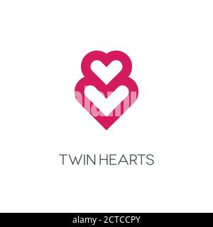 Verflochtenen Herzen auf weißem Hintergrund. Twin Hearts Logo-Design. Stock Vektor