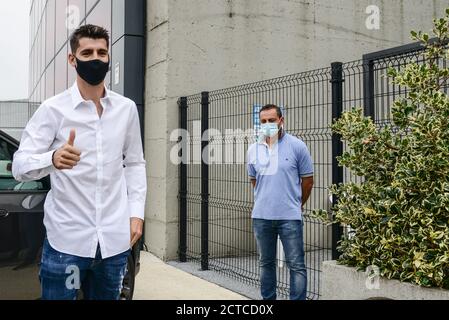 Turin, Italien. September 2020. Alvaro Morata kommt am 22. September 2020 zu einem medizinischen Besuch im Allianz Stadion in Turin an. (Foto von Alberto Gandolfo/Pacific Press/Sipa USA) Quelle: SIPA USA/Alamy Live News Stockfoto