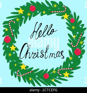 Weihnachtskranz mit Kugeln und Sternen. Vektorgrafik Stock Vektor