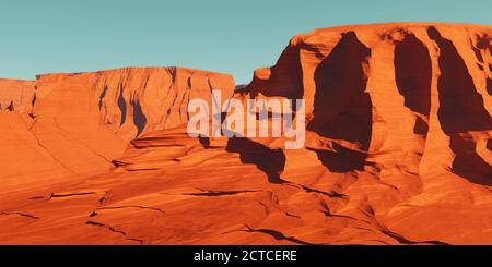 Marslandschaft, 3d-Rendering von imaginärem mars-Planeten-Gelände, Science-Fiction-Illustration. Stockfoto