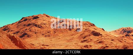 Marslandschaft, 3d-Rendering von imaginärem mars-Planeten-Gelände, Science-Fiction-Illustration. Stockfoto