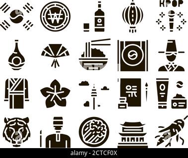 Korea Traditional Glyph Set Vector Stock Vektor