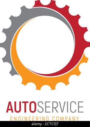 Vorlage für das Getriebelogo. Logo für Schwerindustrie, Kfz-Ersatzteillager, Werkstatt oder Reparaturservice. Konzept-Symbol für Engineering-Unternehmen. Schlichter Stil Stock Vektor