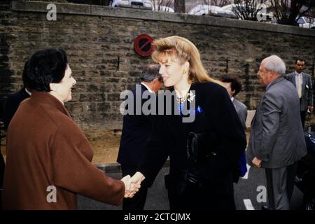 Königin Nour von Jordanien offizieller Besuch in Lyon, Frankreich, 1989 Stockfoto