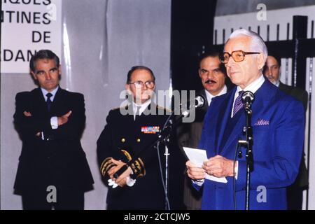 Königin Nour von Jordanien offizieller Besuch in Lyon, Frankreich, 1989 Stockfoto