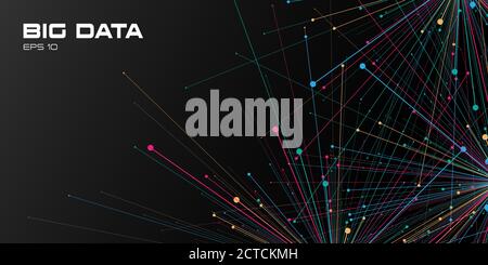 Big-Data-Visualisierung. Abstrakter Hintergrund mit Punkten und Verbindungen auf schwarzem Hintergrund. Wissenschaft, Technologie Konzept. Vektor Stock Vektor