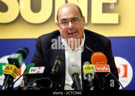 Rom, Italien. September 2020. Die Sekretärin der italienischen Demokratischen Partei Nicola Zingaretti bei einer Pressekonferenz kurz nach den Ergebnissen der letzten Regional- und Kommunalwahlen. Rom (Italien), 22. September 2020 Foto Samantha Zucchi Insidefoto Kredit: Insidefoto srl/Alamy Live News Stockfoto