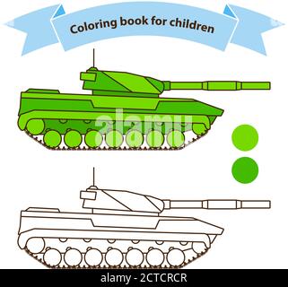 Moderne Tank Militär Spielzeug zum ausmalen für Kinder. Stock Vektor