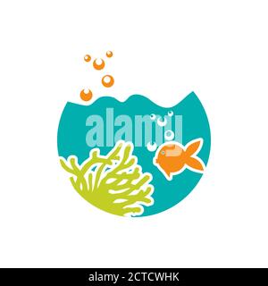 Meereslandschaft Meeresalgen und tropische Fische Unterwasserleben Symbol Zeichen Für Ozeanarium oder Aquarium Stock Vektor