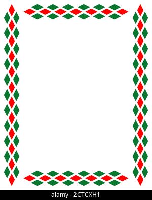 Dekorative Kunst Italienisches Rahmenmuster aus grünen und roten Rauten Formen Harlekin Diamanten. Stock Vektor
