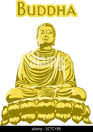 Mönch phra buddha sitzend und schlafend auf Lotusbasis für Gebet Konzentration komponierte Befreiung. Pastellfarbe Hintergrund. Stock Vektor