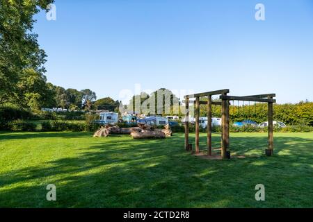 Greenacres Wohnwagen, Wohnmobil und Campingplatz, Coleford, Forest of Dean. Wie man Covid sicher Urlaub - die neue Normalität. Stockfoto
