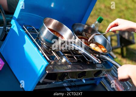 Greenacres Wohnwagen, Wohnmobil und Campingplatz, Coleford, Forest of Dean. Wie man Covid sicher Urlaub - die neue Normalität. Stockfoto