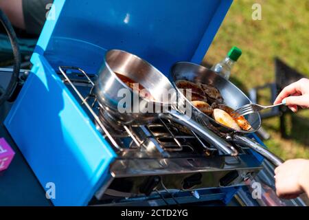 Greenacres Wohnwagen, Wohnmobil und Campingplatz, Coleford, Forest of Dean. Wie man Covid sicher Urlaub - die neue Normalität. Stockfoto