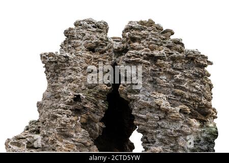 Großer Stein auf weißem Hintergrund in Isolation Stockfoto