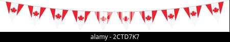 Kanadischer Nationalfeiertag. Juli. Grußkarte „Happy Canada Day“. Feier Hintergrund mit kanadischer Flagge. Banner. Girlanden. Wimpel. Stock Vektor