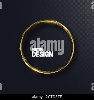 Abstrakte goldene Kreisform. Vektor-3d-Illustration. Glänzend eleganter Ring isoliert auf schwarzem transparentem Hintergrund. Schmuckkonzept. Glänzende Rahmenkonstruktion Stock Vektor