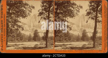 Yosemite Falls, 2634 ft., Blick von Camp Grove, Yosemite Valley, Mariposa County, Cal., Standbild, Stereographen, 1878 - 1881, Watkins, Carleton E. (1829-1916 Stockfoto