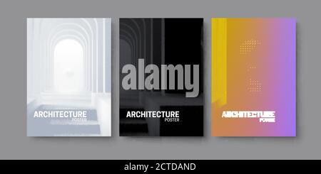 Architekturposterset. Vektor-Architekturdarstellung. Innenraum. Cover Layout strukturiert mit Halbtonmuster. Konstruktion oder Gebäude conce Stock Vektor